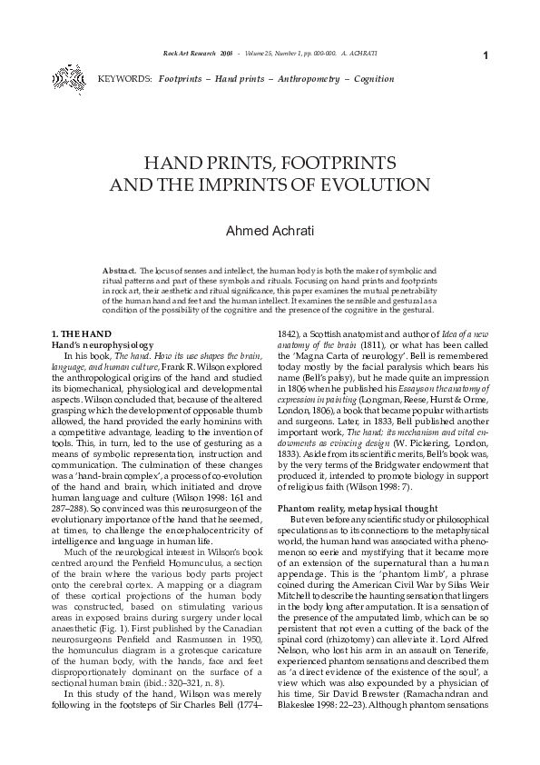 (PDF) HAND PRINTS, FOOTPRINTS AND THE IMPRINTS OF EVOLUTION