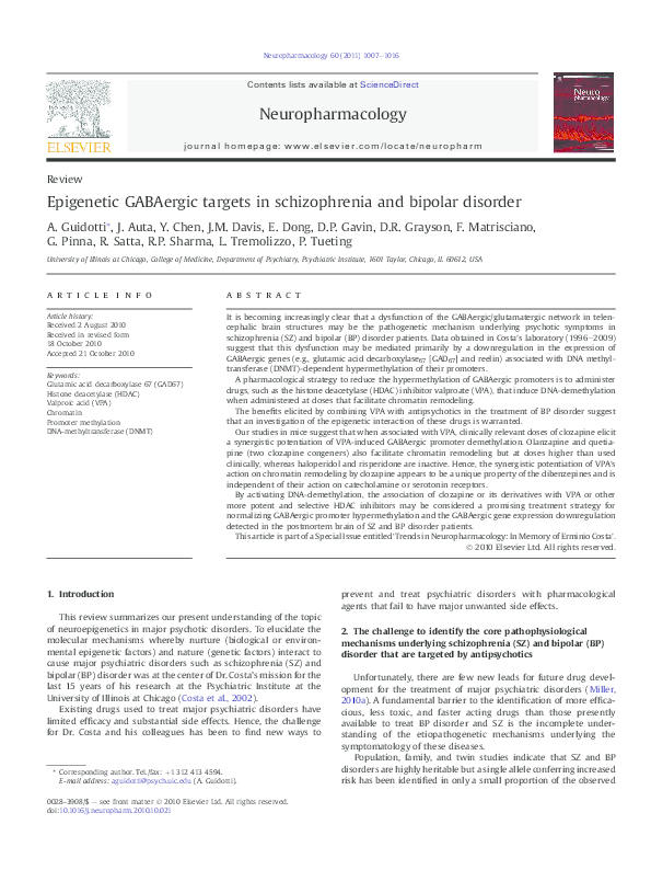 (PDF) Epigenetic GABAergic targets in schizophrenia and bipolar disorder