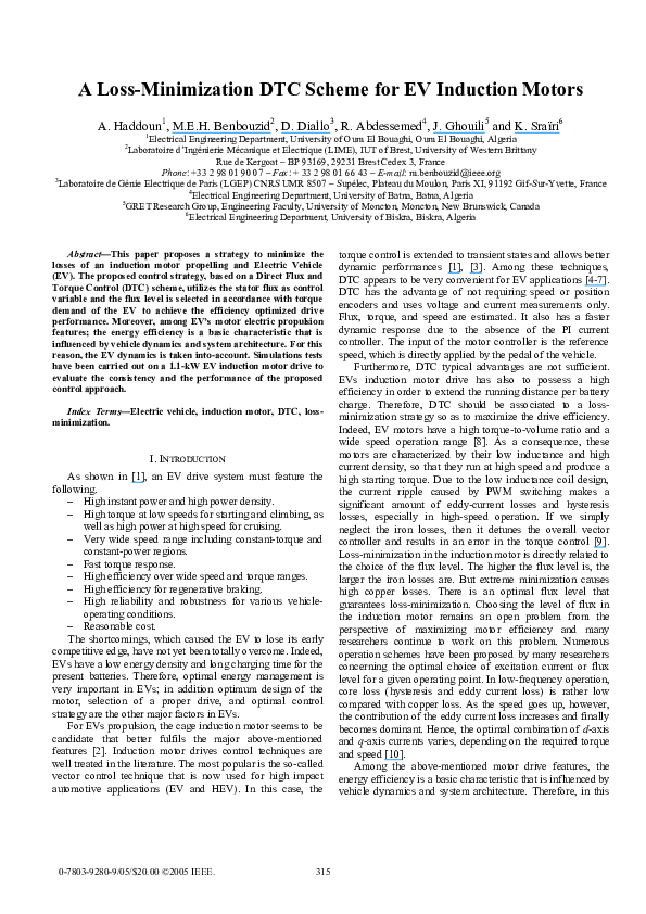 (PDF) A Loss-Minimization DTC Scheme for EV Induction Motors