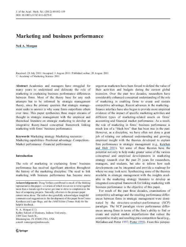 (PDF) Marketing and business performance
