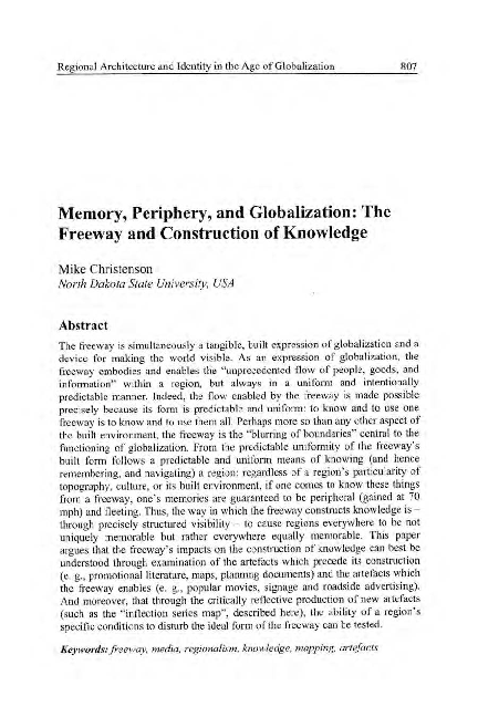 (PDF) Memory, periphery, and globalization: The freeway and ...