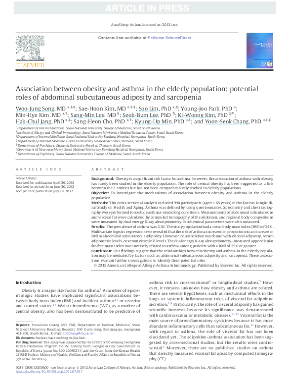 (PDF) Association between obesity and asthma in the elderly population ...
