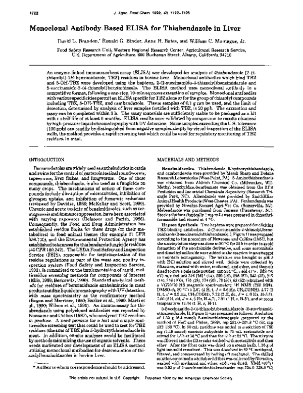 (PDF) A monoclonal antibody-based ELISA for thiabendazole in liver