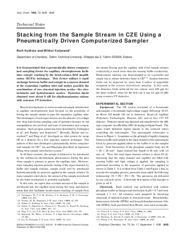 (PDF) Stacking from the Sample Stream in CZE Using a Pneumatically ...