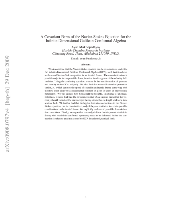 (PDF) A covariant form of the Navier-Stokes equation for the infinite ...
