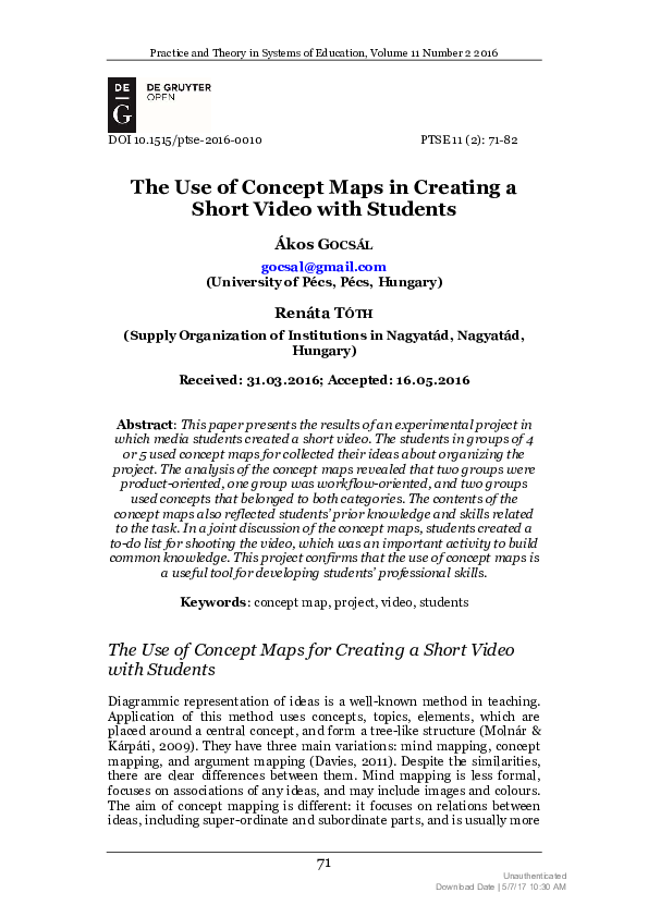(PDF) The Use of Concept Maps in Creating a Short Video with Students