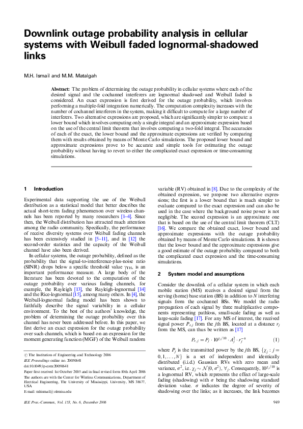 (PDF) Downlink outage probability analysis in cellular systems with ...
