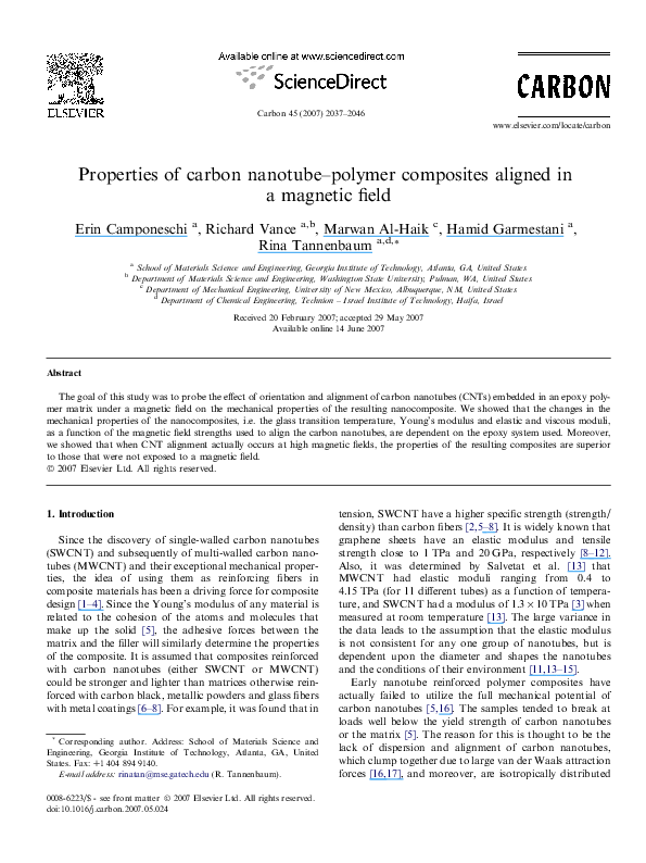 (PDF) Properties of carbon nanotubepolymer composites aligned in a