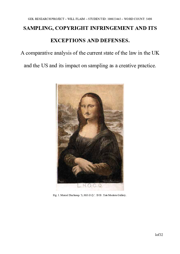 (PDF) SAMPLING, COPYRIGHT INFRINGEMENT AND ITS EXCEPTIONS AND DEFENSES Will Fl Academia.edu