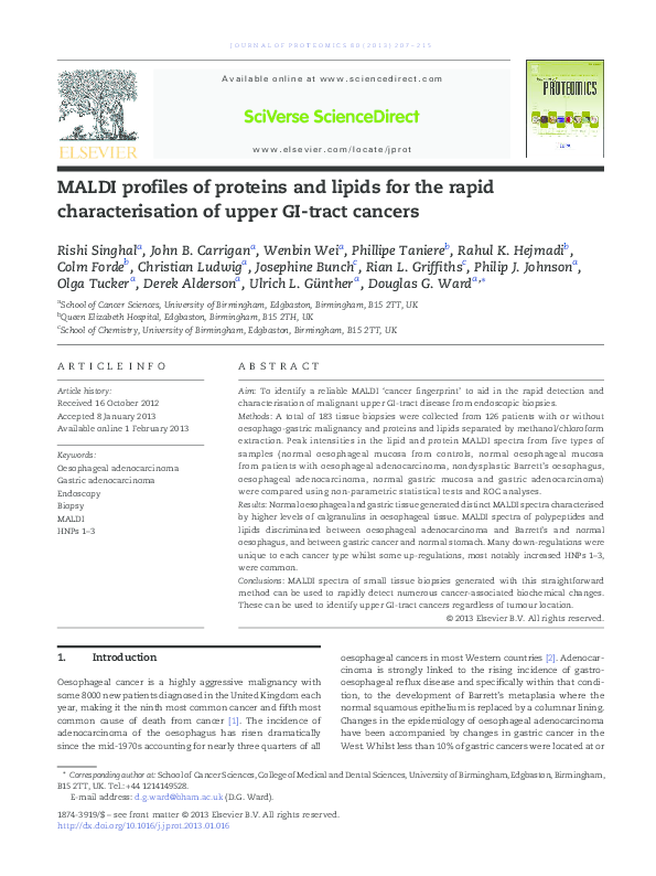 (PDF) MALDI profiles of proteins and lipids for the rapid ...