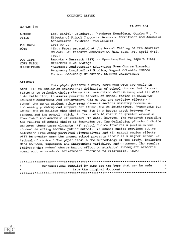 (PDF) Effects of School Choice on Academic Commitment and Academic ...