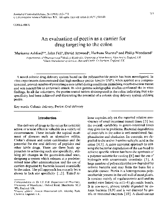 (PDF) An evaluation of pectin as a carrier for drug targeting to the
