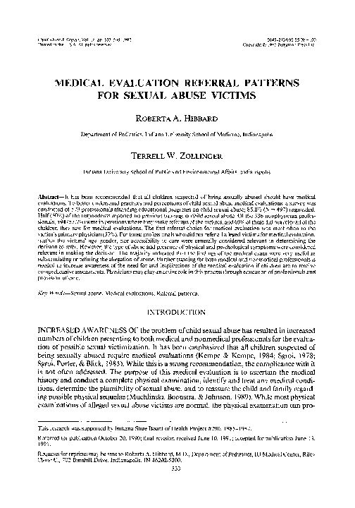 (PDF) Medical evaluation referral patterns for sexual abuse victims