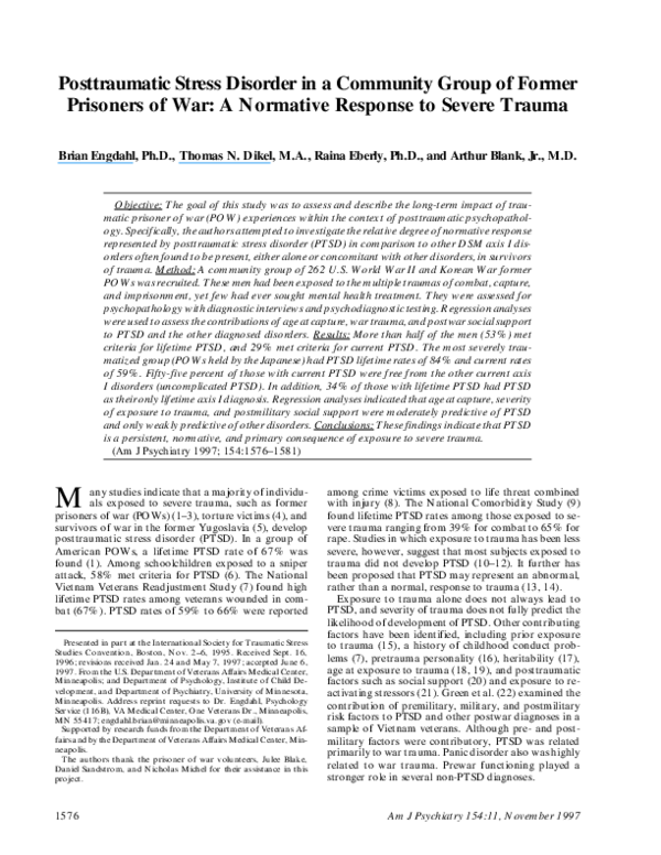 (PDF) Posttraumatic Stress Disorder in a Community Group of Former ...
