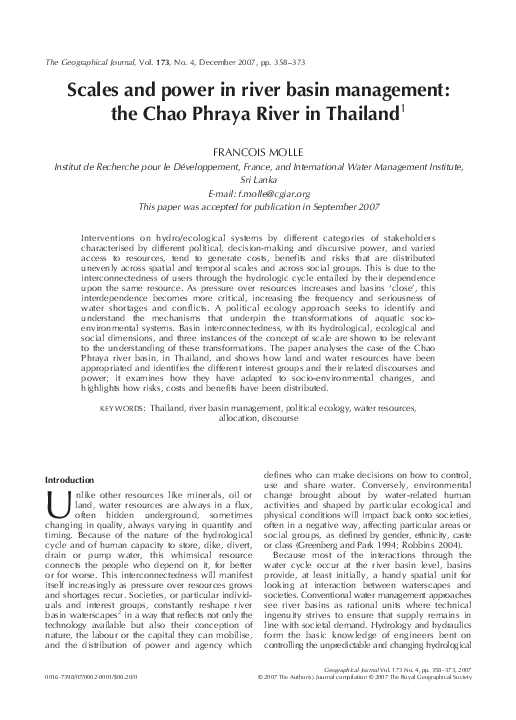 (PDF) Scales and power in river basin management: the Chao Phraya River ...