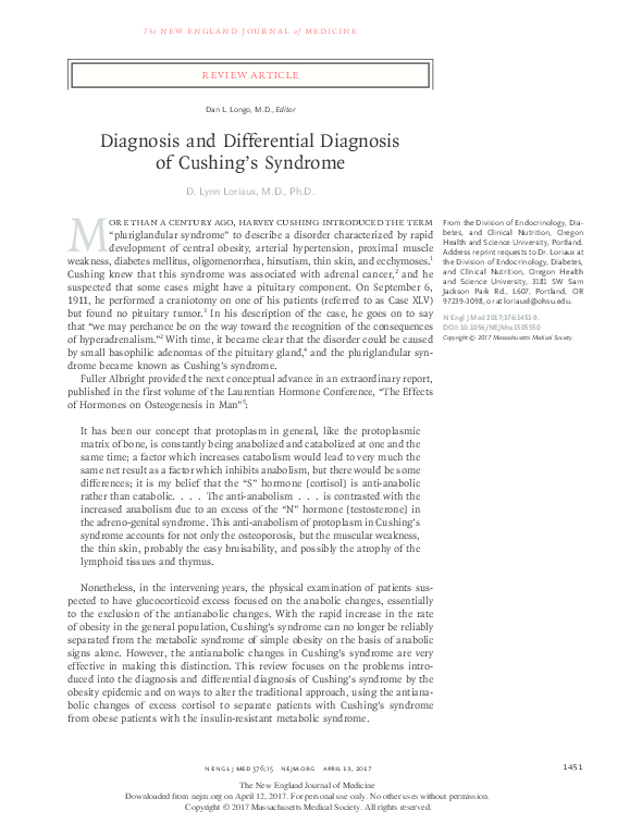 (PDF) Diagnosis and Differential Diagnosis of Cushings Syndrome Dr. Alexandre Acuña Academia.edu