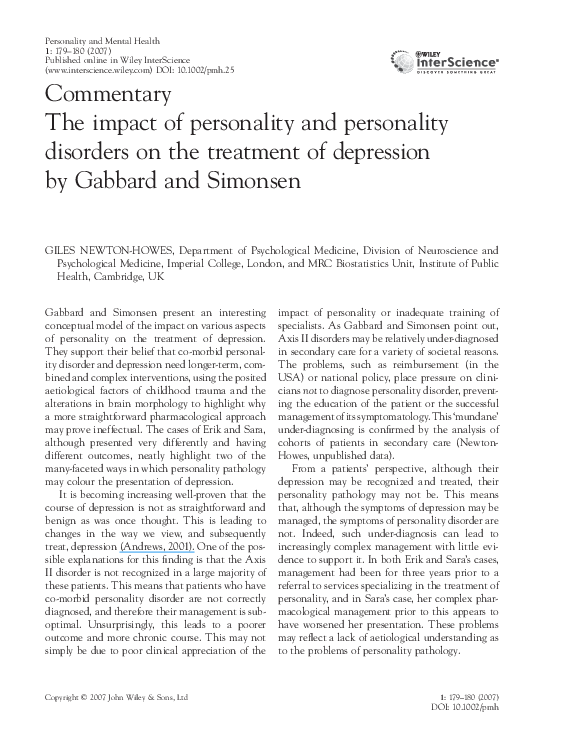 (PDF) The impact of personality and personality disorders on the ...