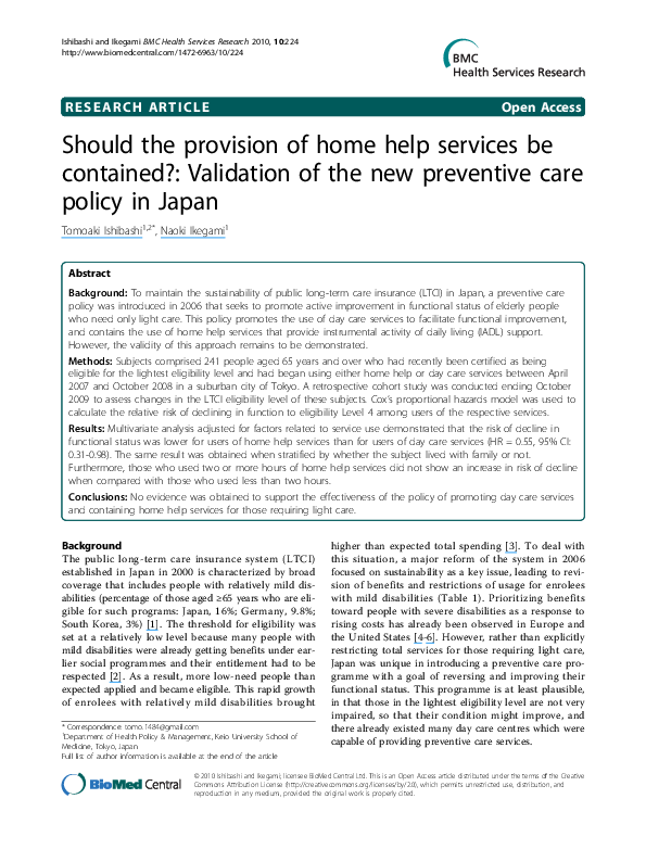 (PDF) Should the provision of home help services be contained ...