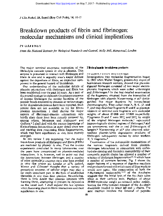 (PDF) Breakdown products of fibrin and fibrinogen: molecular mechanisms ...