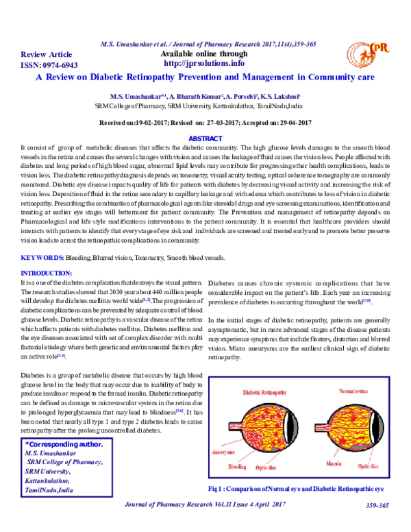 (PDF) A Review on Diabetic Retinopathy Prevention and Management in ...