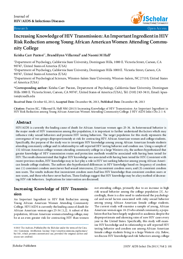 (PDF) Increasing Knowledge of HIV Transmission: An Important Ingredient ...