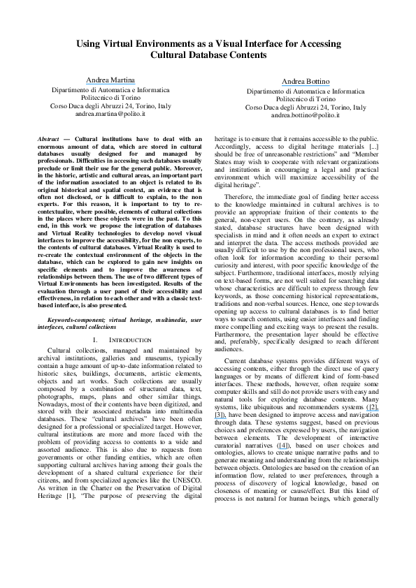 (PDF) Using Virtual Environments as a Visual Interface for Accessing ...