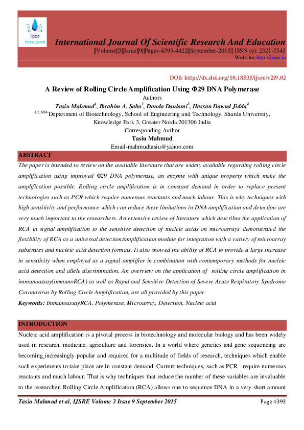 (PDF) A Review of Rolling Circle Amplification Using Φ29 DNA Polymerase
