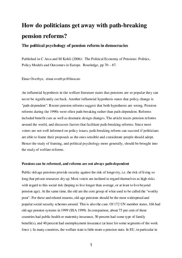 (PDF) How do politicians get away with pathbreaking pension reforms