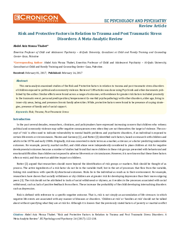 (PDF) EC PSYCHOLOGY AND PSYCHIATRY Review Article Risk and Protective