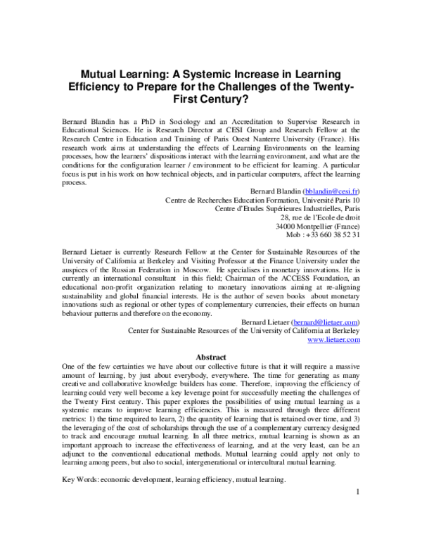 (PDF) Mutual Learning: A Systemic Increase in Learning Efficiency to ...