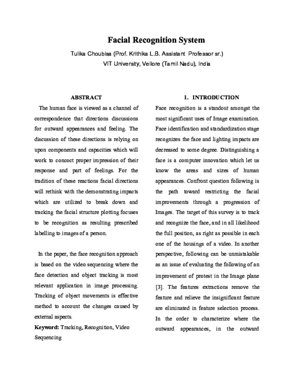 (PDF) Facial Recognition System