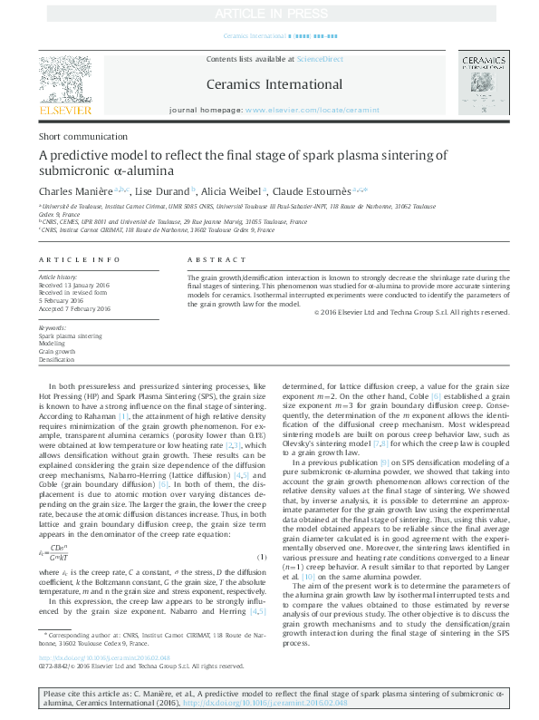 (PDF) A predictive model to reflect the final stage of spark plasma ...