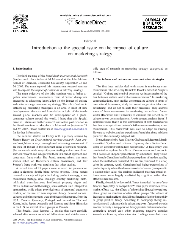 (PDF) Introduction to the special issue on the impact of culture on ...