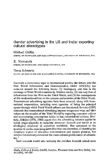 (PDF) Gender Advertising in the U.S. and India: Exporting Cultural ...