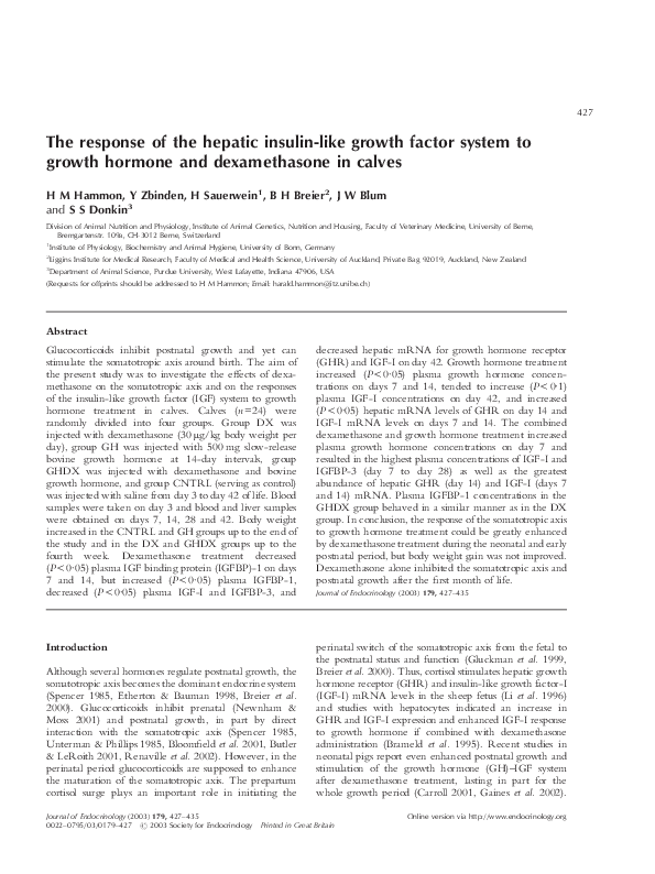 (PDF) The response of the hepatic insulin-like growth factor system to ...