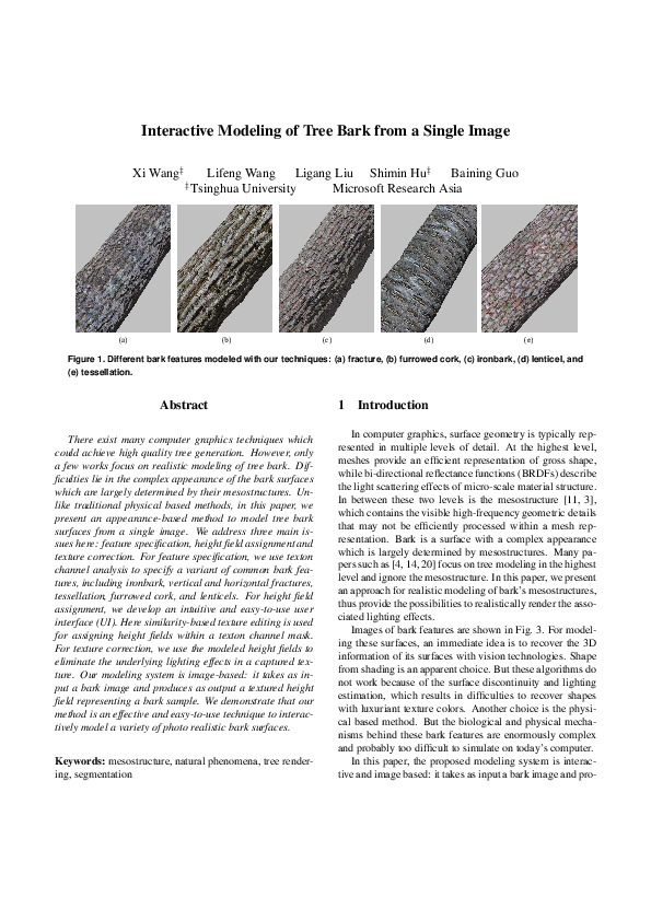 (PDF) Interactive Modeling of Tree Bark from a Single Image