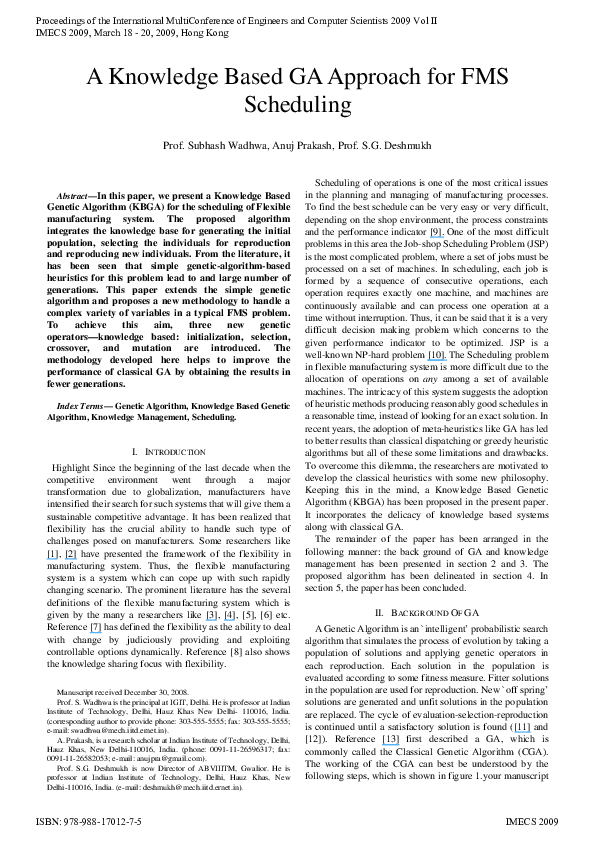 (PDF) A knowledge Based GA approach for FMS scheduling