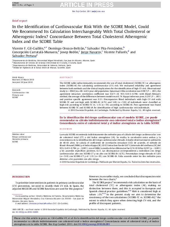 (PDF) [In the identification of cardiovascular risk with the SCORE ...