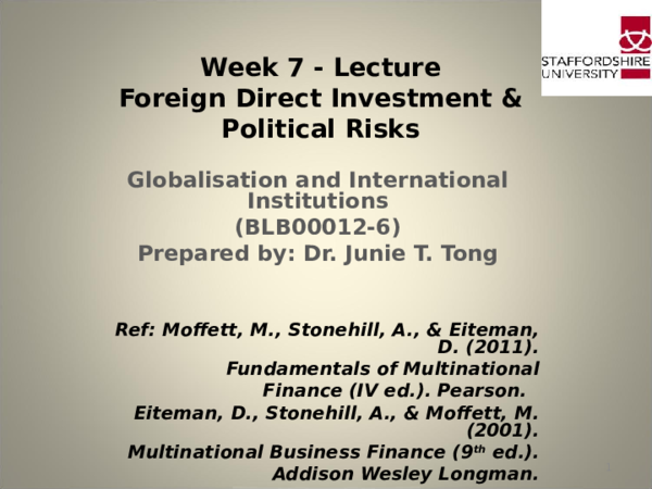 (PPT) FDI & Political Risks
