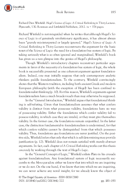 Hegels Science of Logic: A Critical Rethinking in Thirty Lectures