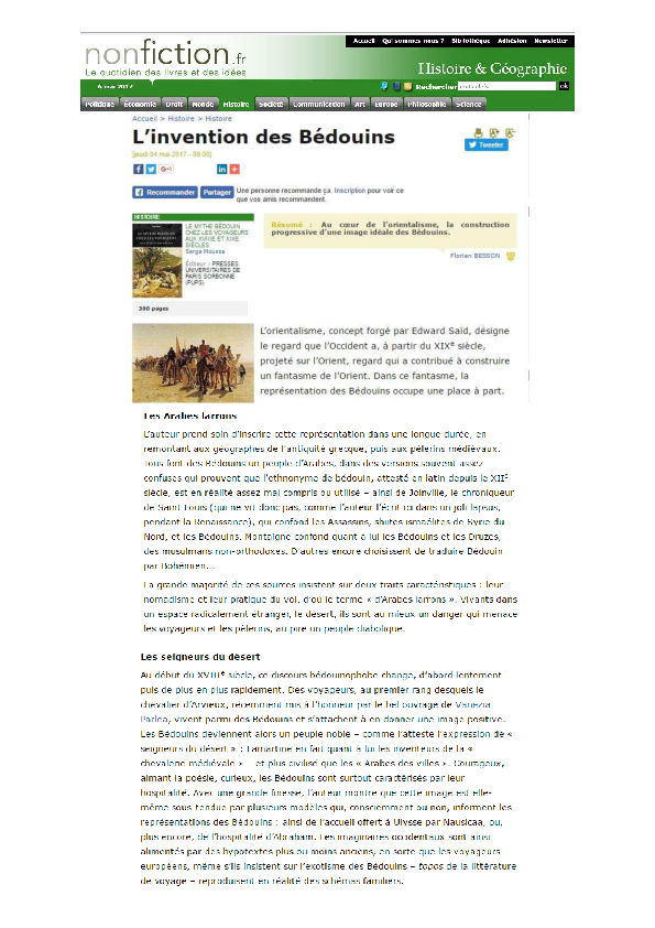 Pdf Compte Rendu De Sarga Moussa Le Mythe Bedouin Chez Les Voyageurs Aux Xviiie Et Xixe Siecles Paris Pups 2016 Sur Le Site Nonfiction Fr Florian Besson Academia Edu Pdf Compte Rendu De Sarga Moussa Le Mythe Bedouin Chez Les Voyageurs Aux Xviiie Et Xixe Siecles Paris Pups 2016 Sur Le Site Nonfiction Fr Florian Besson Academia Edu