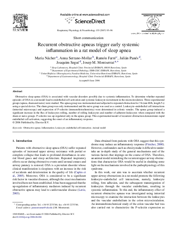 (PDF) Recurrent obstructive apneas trigger early systemic inflammation ...