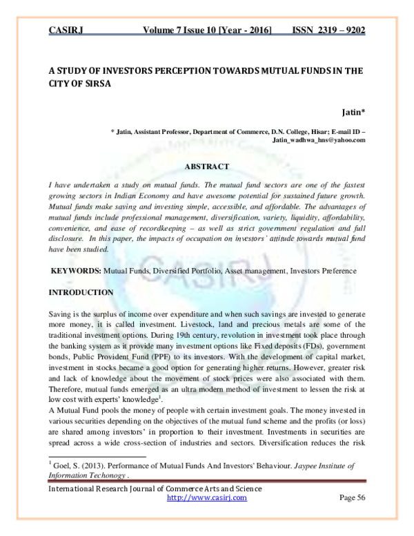 Pdf A Study Of Investors Perception Towards Mutual Funds In The City Pdf A Study Of Investors Perception Towards Mutual Funds In The City