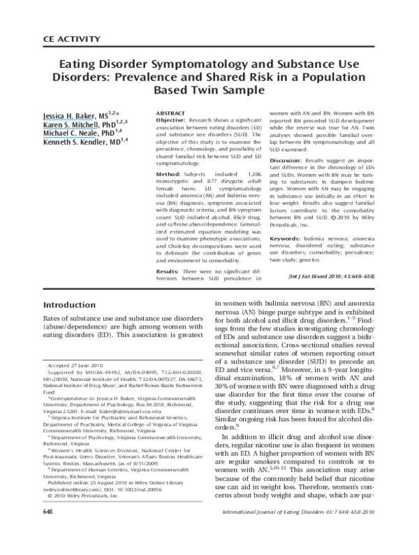 (PDF) Eating disorder symptomatology and substance use disorders ...