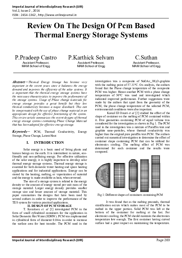 (PDF) Review On The Design Of Pcm Based Thermal Energy Storage Systems