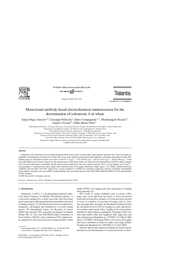 (PDF) Monoclonal antibody based electrochemical immunosensor for the ...