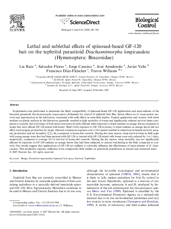 (PDF) Lethal and sublethal effects of spinosad-based GF-120 bait on the ...