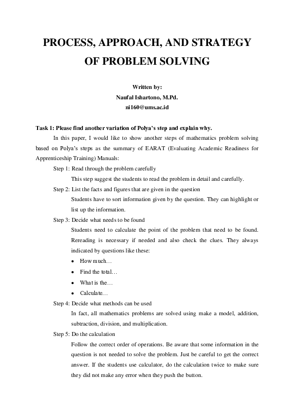 (PDF) PROCESS, APPROACH, AND STRATEGY OF PROBLEM SOLVING