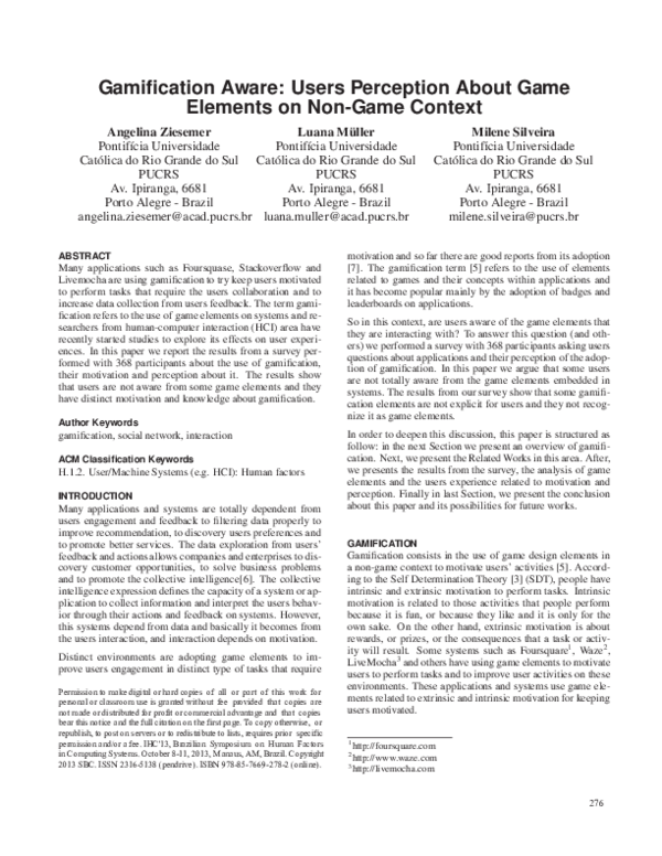 (PDF) Gamification Aware: Users Perception About Game Elements on Non ...