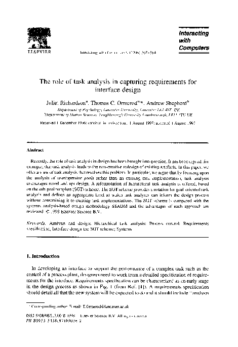 (PDF) The role of task analysis in capturing requirements for interface ...